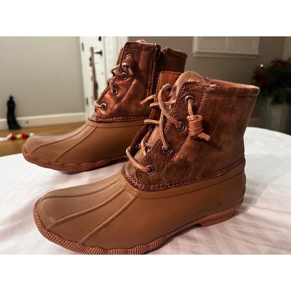 Sperry Duck Boots Women’s 6 Brown Leather Waterproof Lace-Up Ankle - Picture 1 of 6